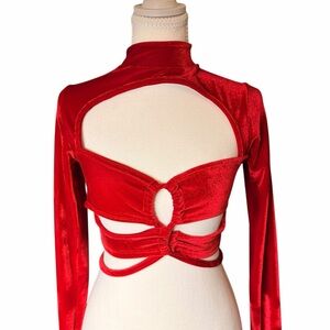 Forbidden Red Velvet Crop Top with Thumb Holes